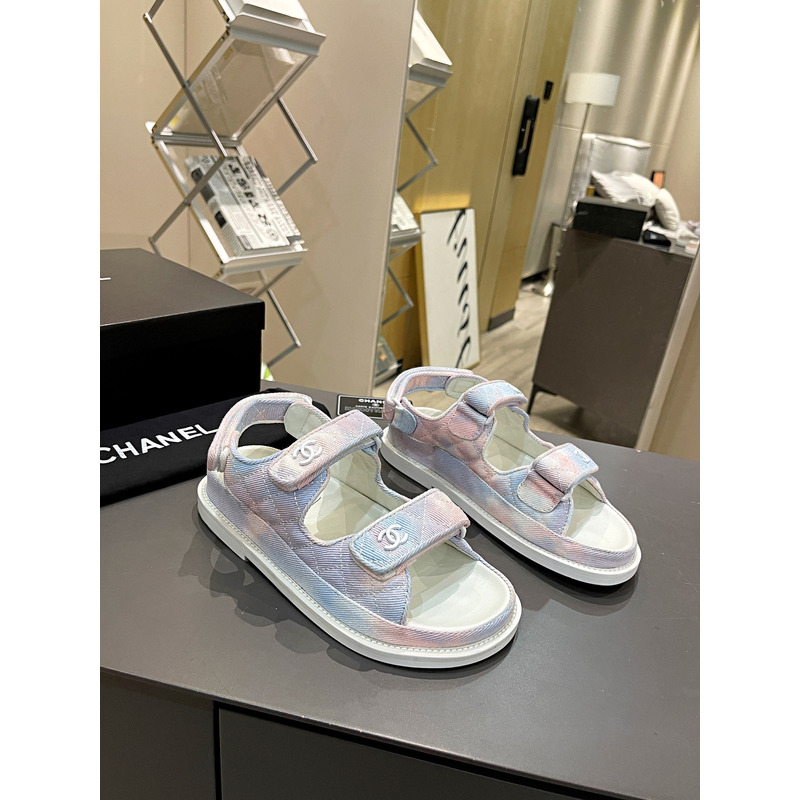 Ch*el dad sandals in rainbow pastels