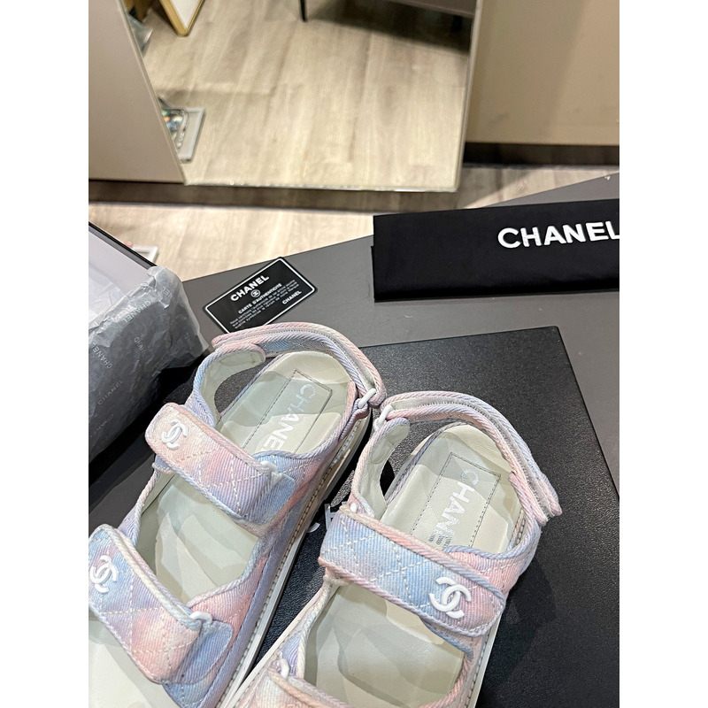 Ch*el dad sandals in rainbow pastels