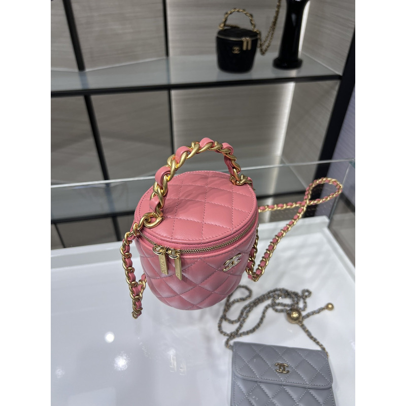 Ch*el Ch*el chain cosmetic bag leather & gold-tone metal pink