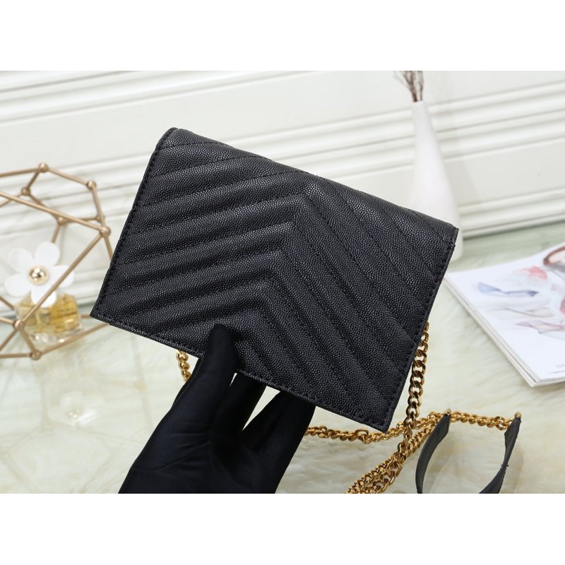 Saint Laurent Monogram Chain Leather Shoulder Bag