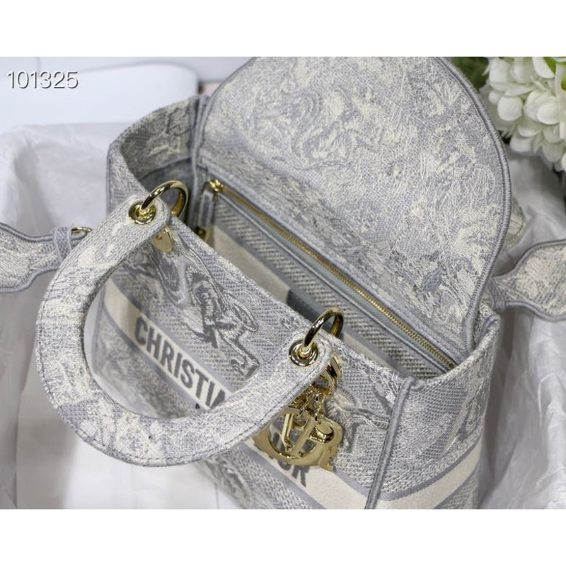 D*or lady d-lite bag toile de jouy embroidery in gray