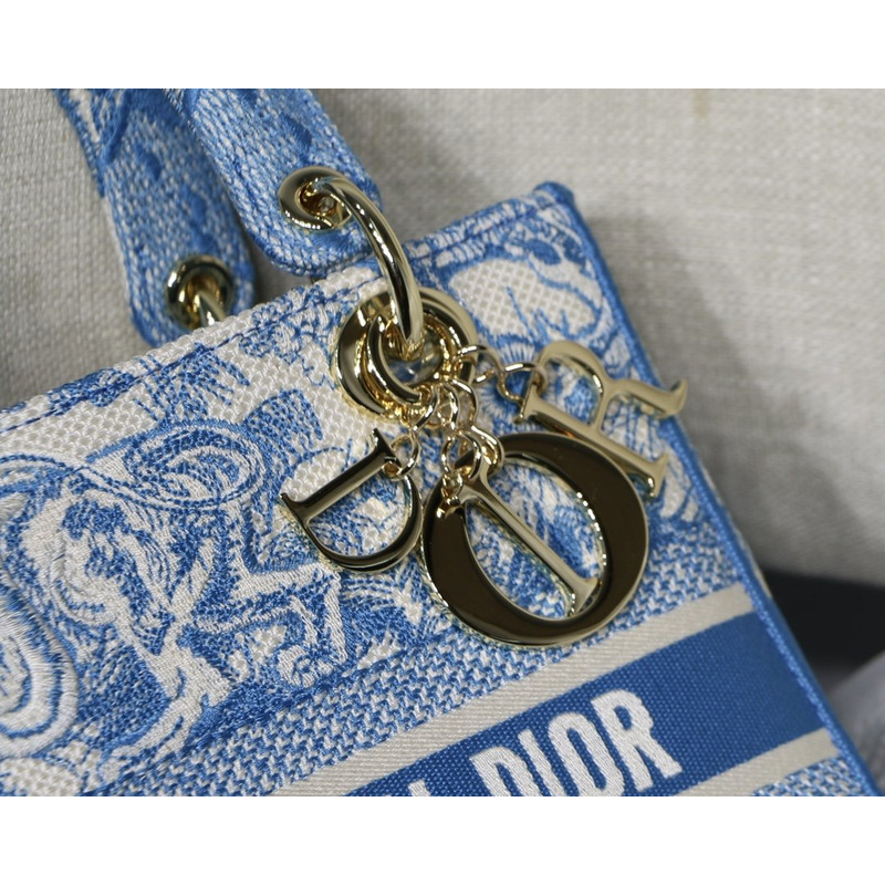 D*or  lady d-lite bag toile de jouy reverse embroidery in fluorescent blue