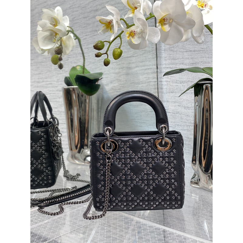 D*or mini lady  my abc  latte lucky star cannage lambskin in black
