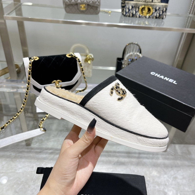 Ch*el pony style calfskin mules white