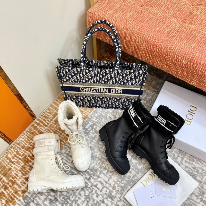 D*or d-major ankle boot white technical fabric and white calfskin