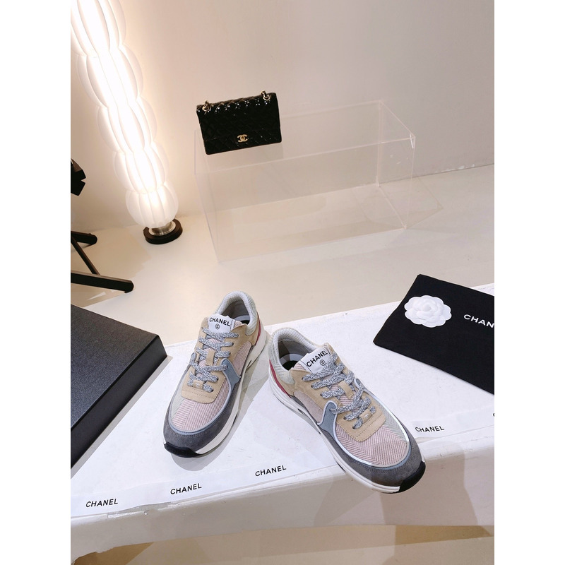 Ch*el fabric & suede calfskin multicolor sneakers