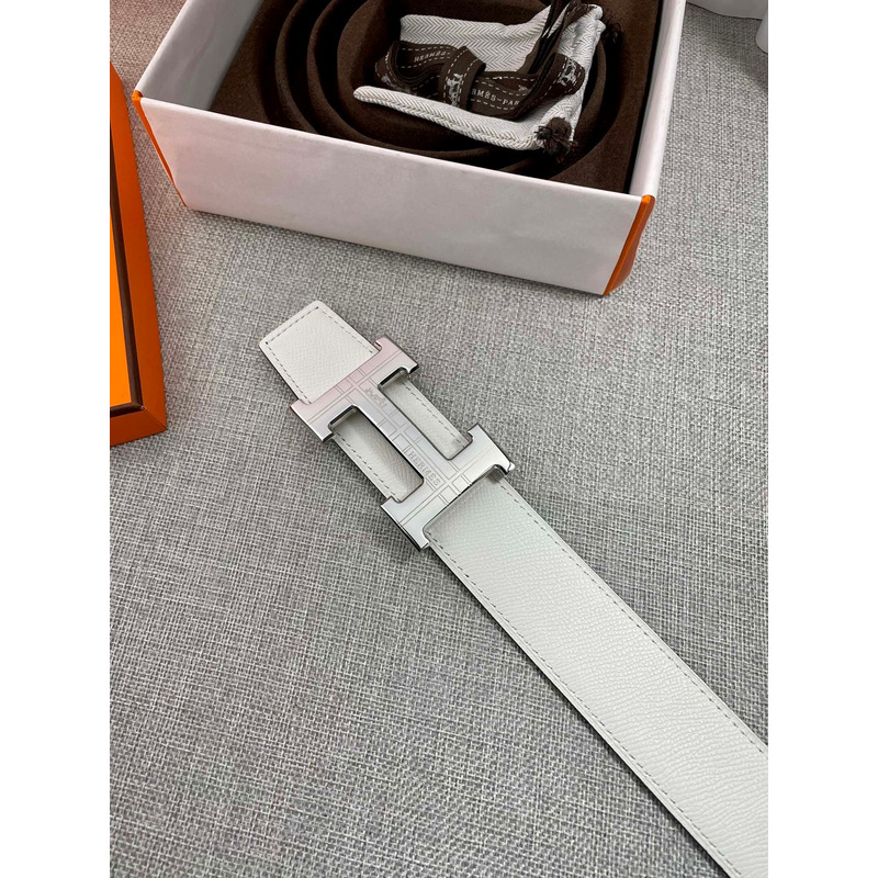 H**mes buckle h reversible belt white 42mm