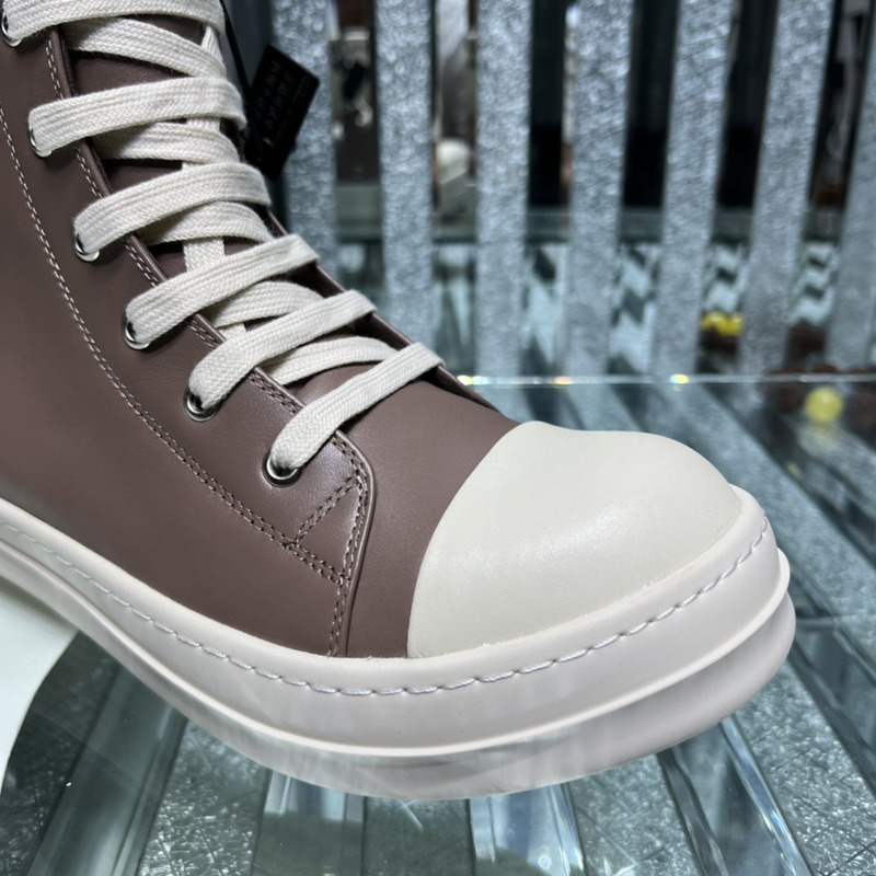 Rick Owens High Top Leather Sneakers Tan