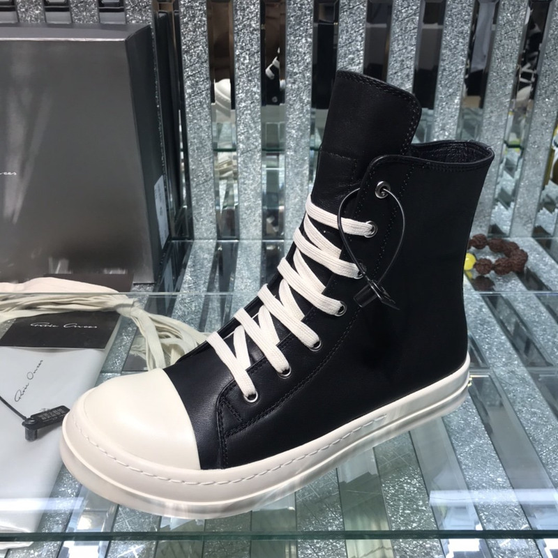Rick Owens Darkshaw Lace-Up Leather Sneakers Black