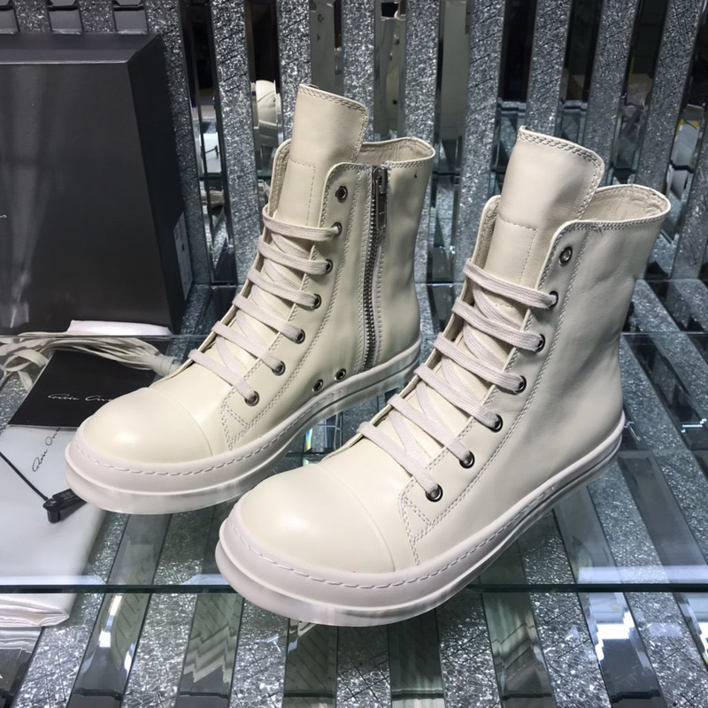 Rick Owens Darkshaw Lace-Up Leather Sneakers White
