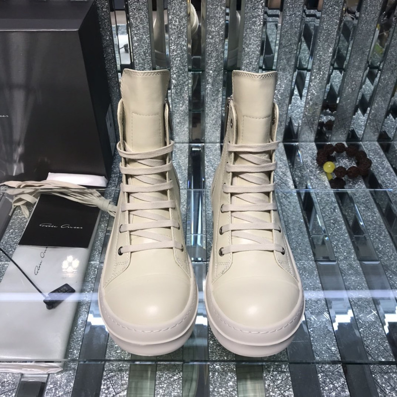Rick Owens Darkshaw Lace-Up Leather Sneakers White
