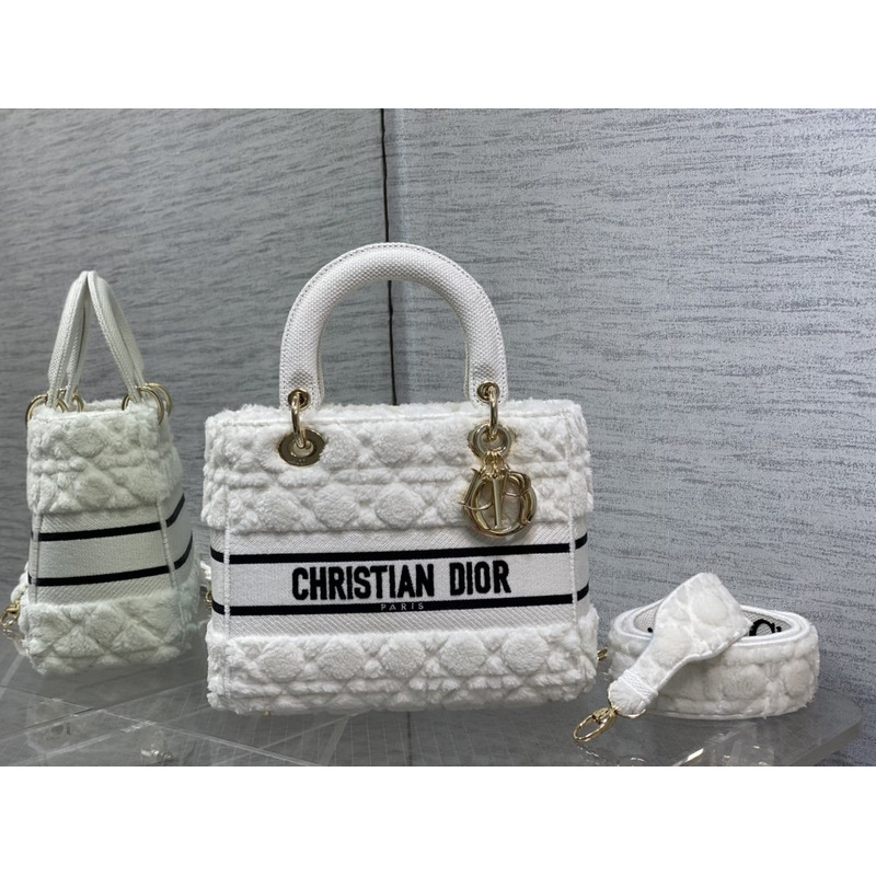 D*or medium lady d-lite bag cannage shearling latte