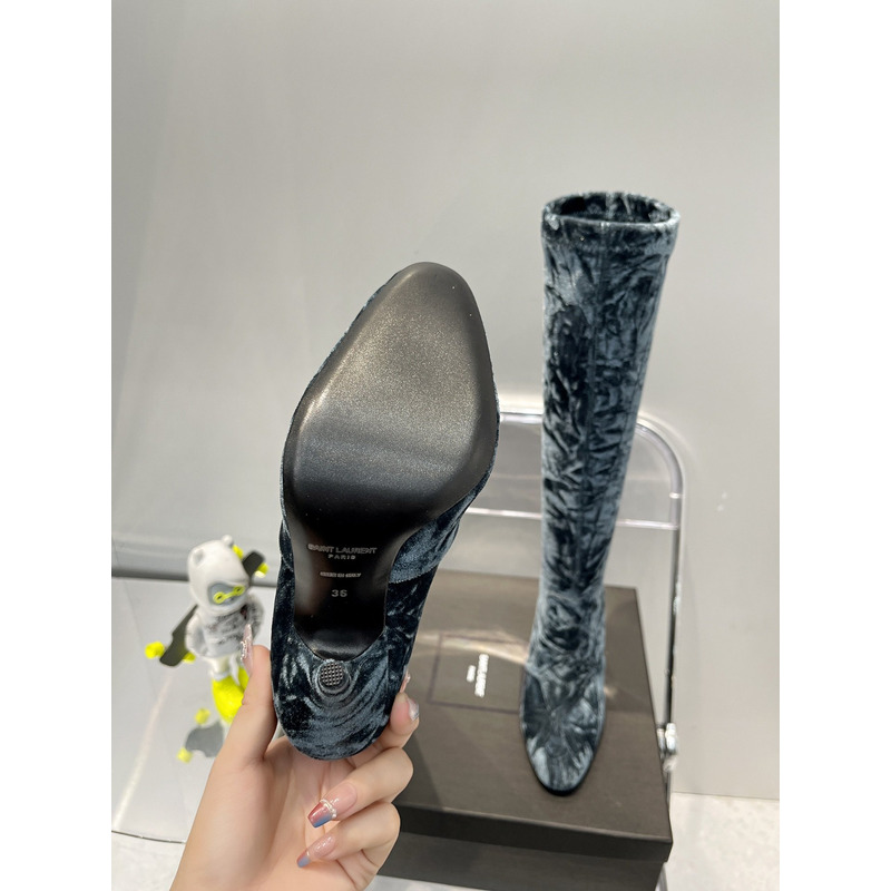 Saint Laurent Talia Boots In Velvet Blue