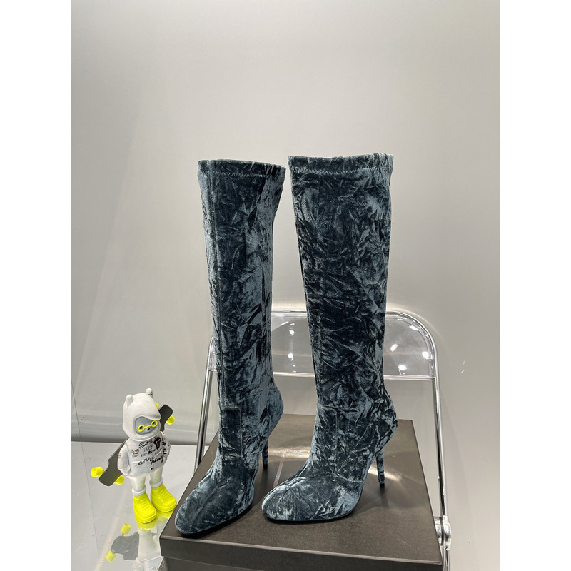 Saint Laurent Talia Boots In Velvet Blue