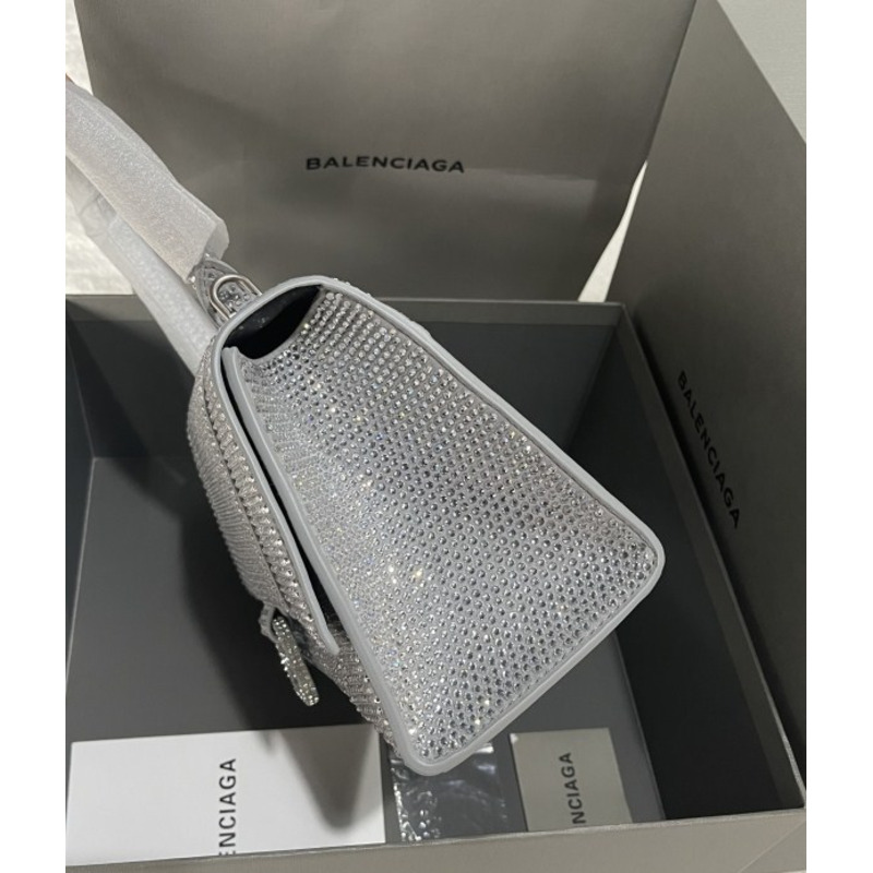 Ba*len*cia*ga hourglass handbag with rhinestones in grey