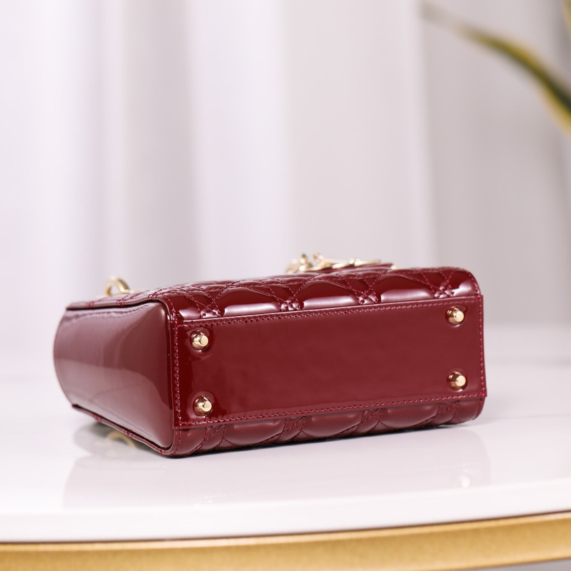D*or lady mini classic lacquer bag burgundy red