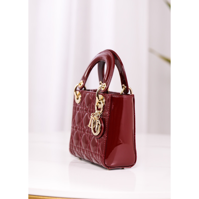 D*or lady mini classic lacquer bag burgundy red