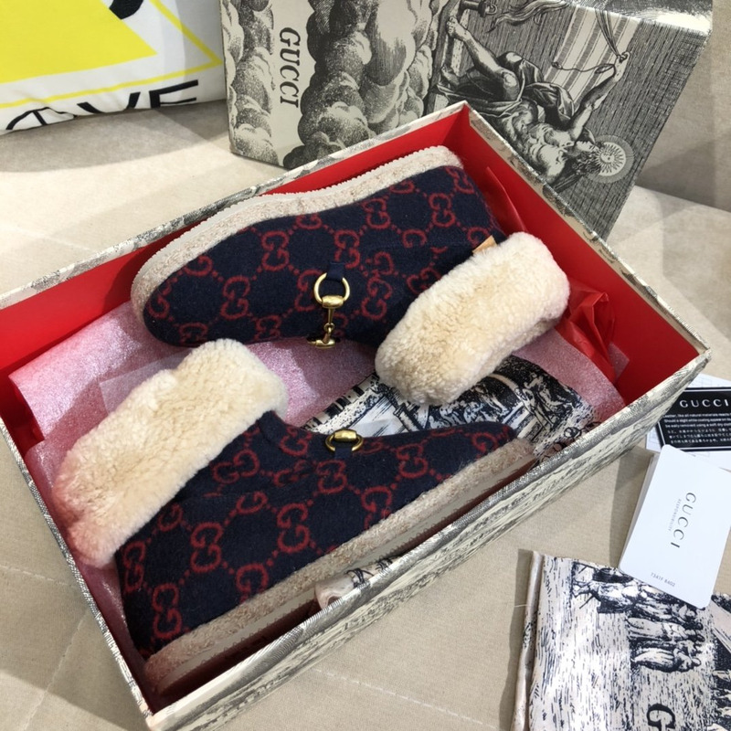 G*u*i fria horsebit gg wool shearling collar high top booties black red
