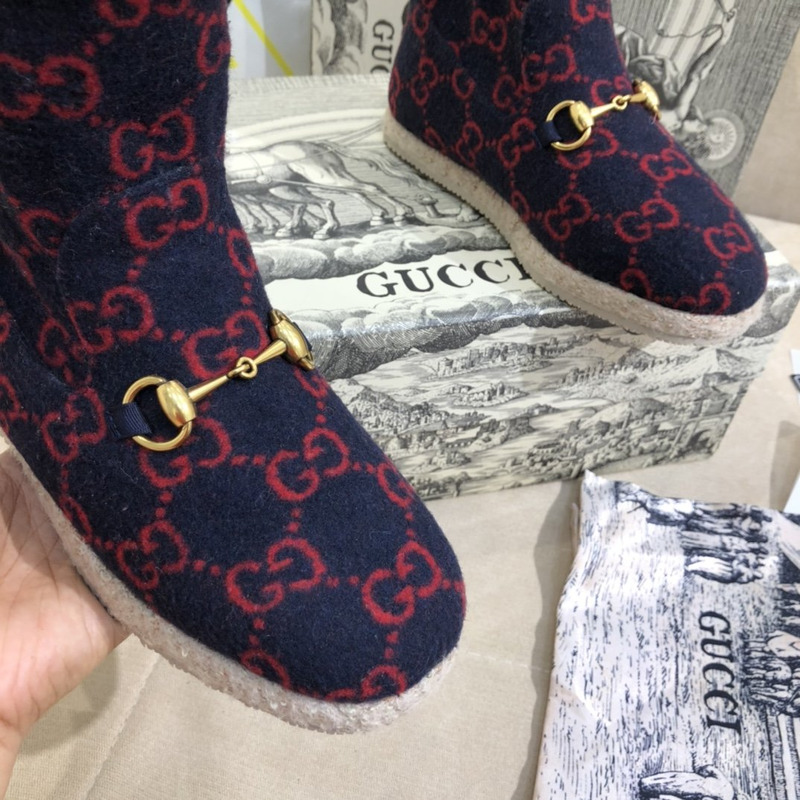 G*u*i fria horsebit gg wool shearling collar high top booties black red