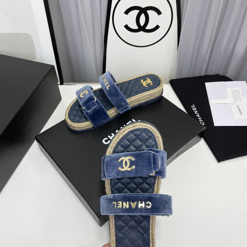 Ch*el mules sandals velvet blue
