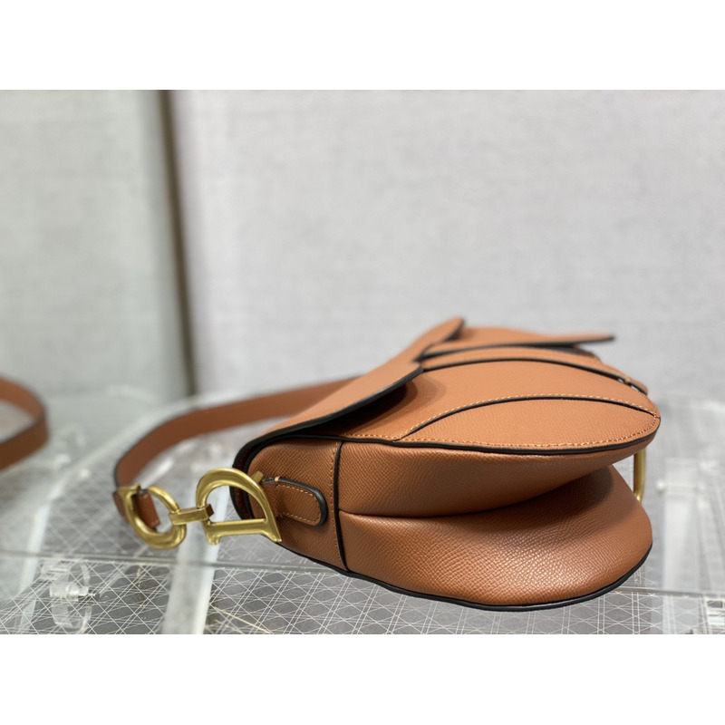 D*or saddle bag with strap cognac-colored grained calfskin