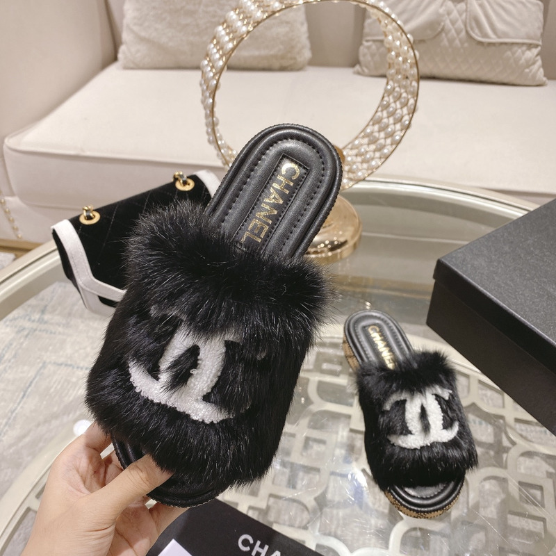Ch*el mules shearling lambskin black and white