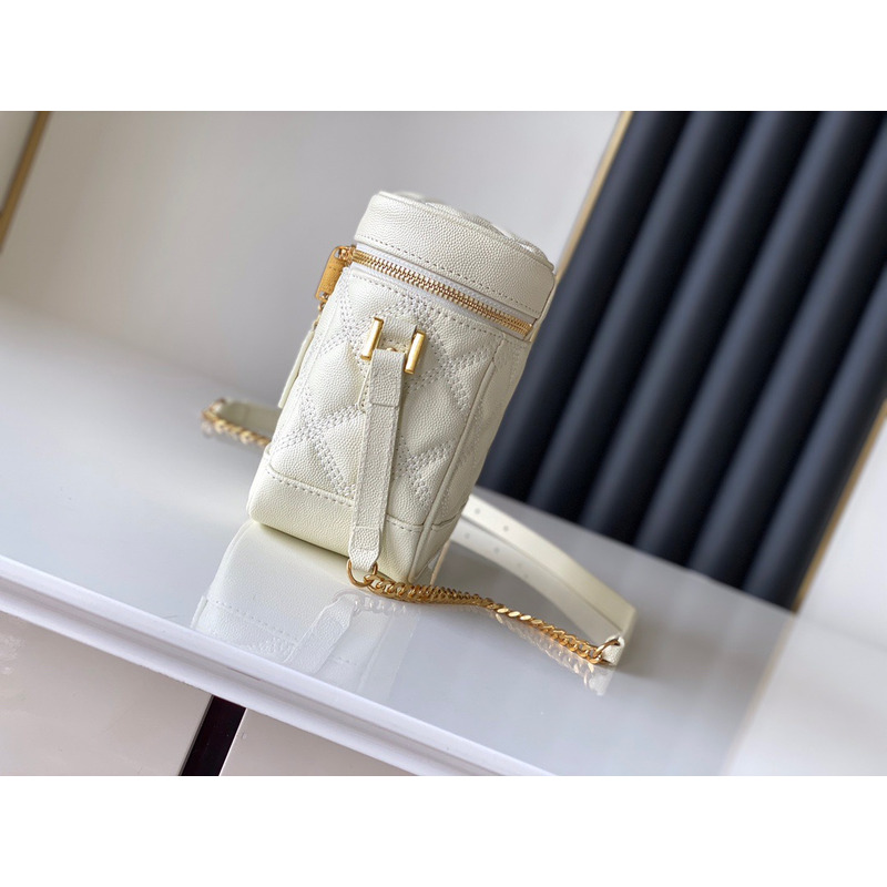 Saint Laurent Quilted Leather Bucket Bag White