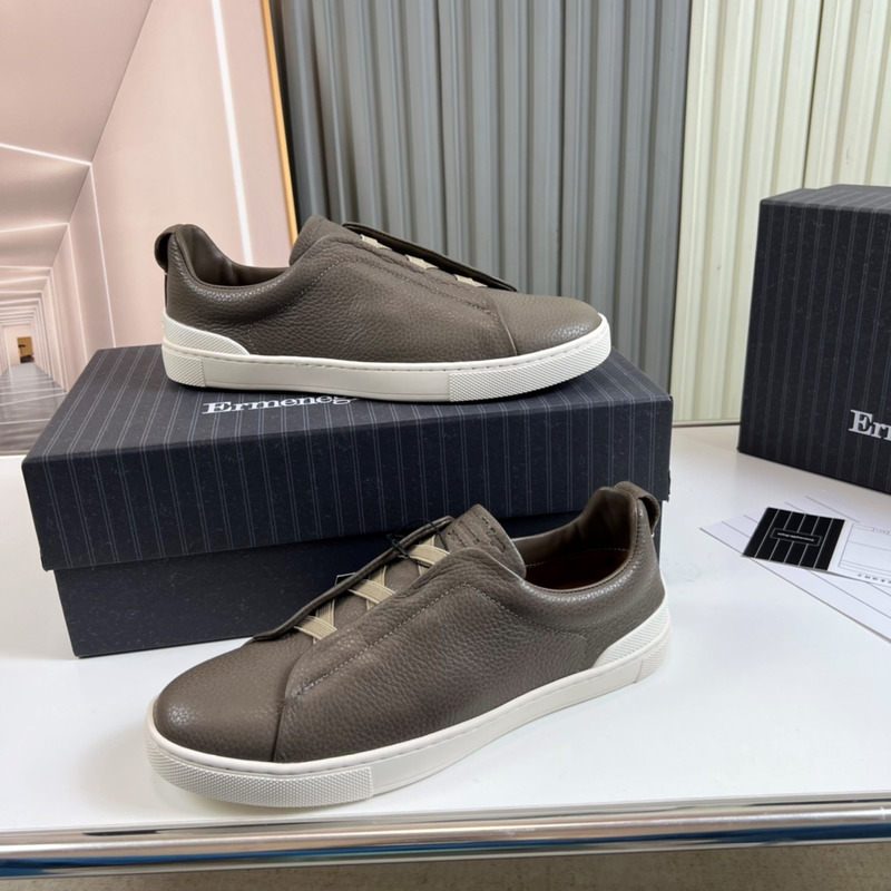 Ermenegildo Zegna Brown Deerskin Triple Stitch Low Top Sneaker
