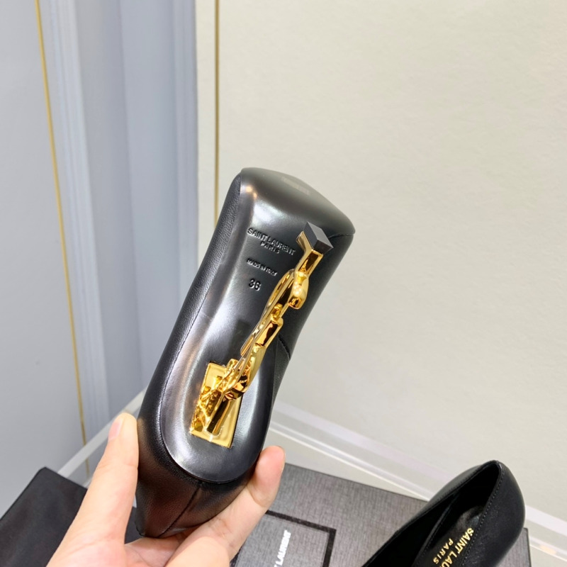 Saint Laurent Opyum Logo 110 Plaque Pumps Polished Leather Heels Gold