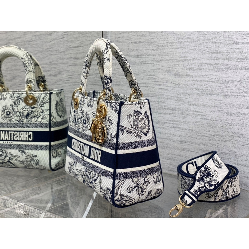 D*or medium lady d-lite bag cream zodiac jouy print embroidery