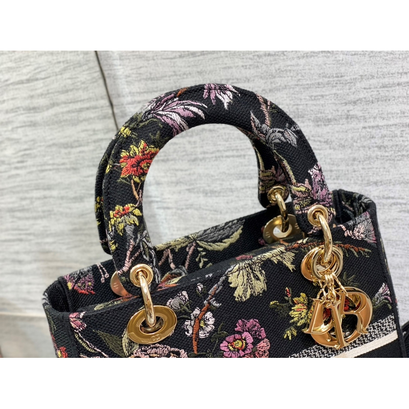D*or medium lady d-lite bag black multicolor D*or jardin botanique embroidery