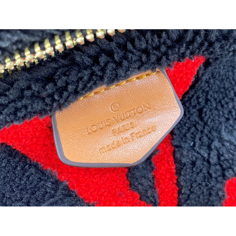 l**is V*t*n monogram shearling bumbag black with red logo