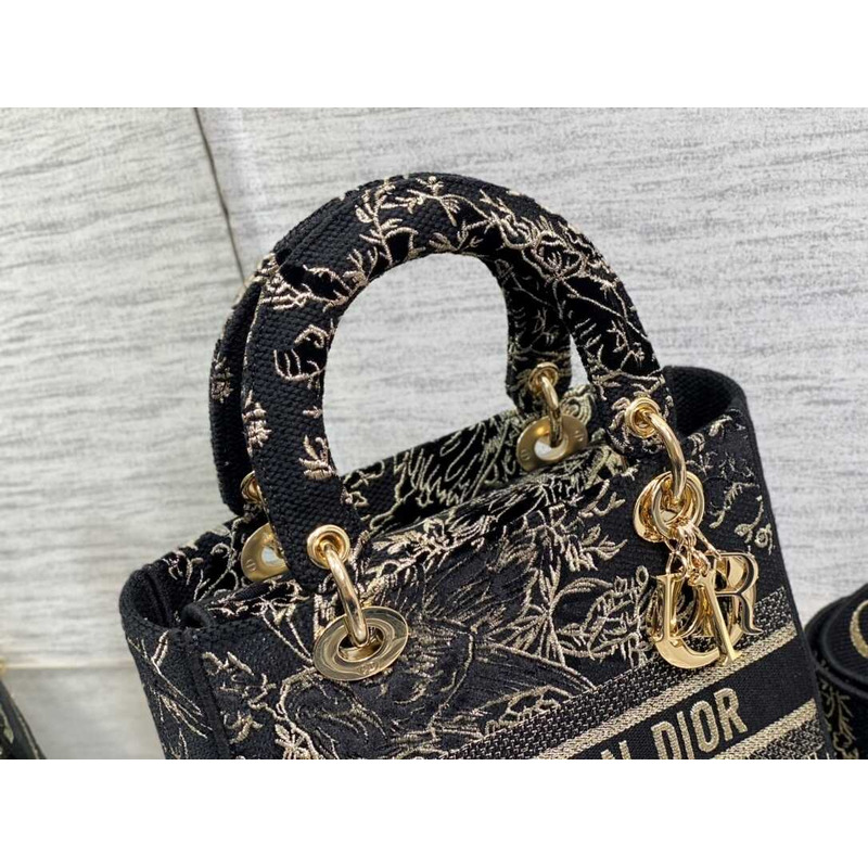 D*or medium lady d-lite bag black cotton multicolour D*or jardin d\