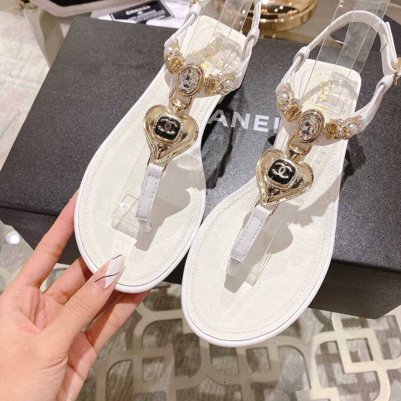 Ch*el lambskin metal diamanté & imitation pearls sandals white
