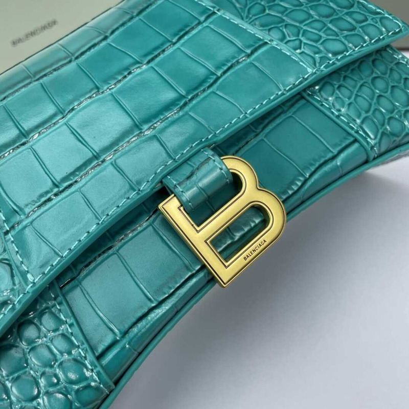 Ba*len*cia*ga  hourglass s bag in crocodile-effect leather lake blue
