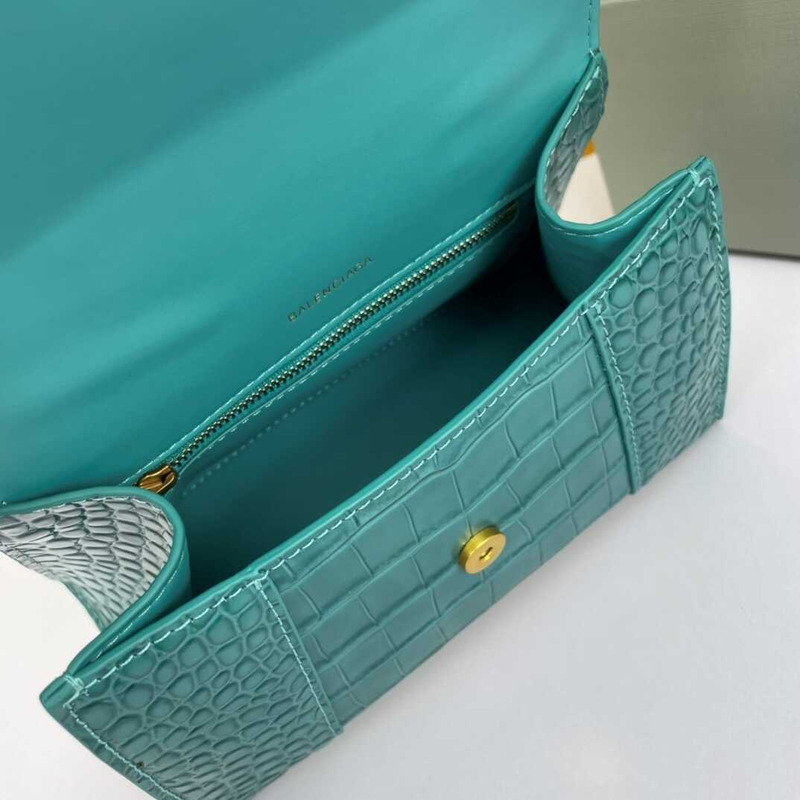 Ba*len*cia*ga  hourglass s bag in crocodile-effect leather lake blue