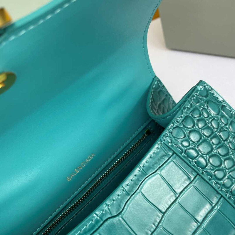 Ba*len*cia*ga  hourglass s bag in crocodile-effect leather lake blue
