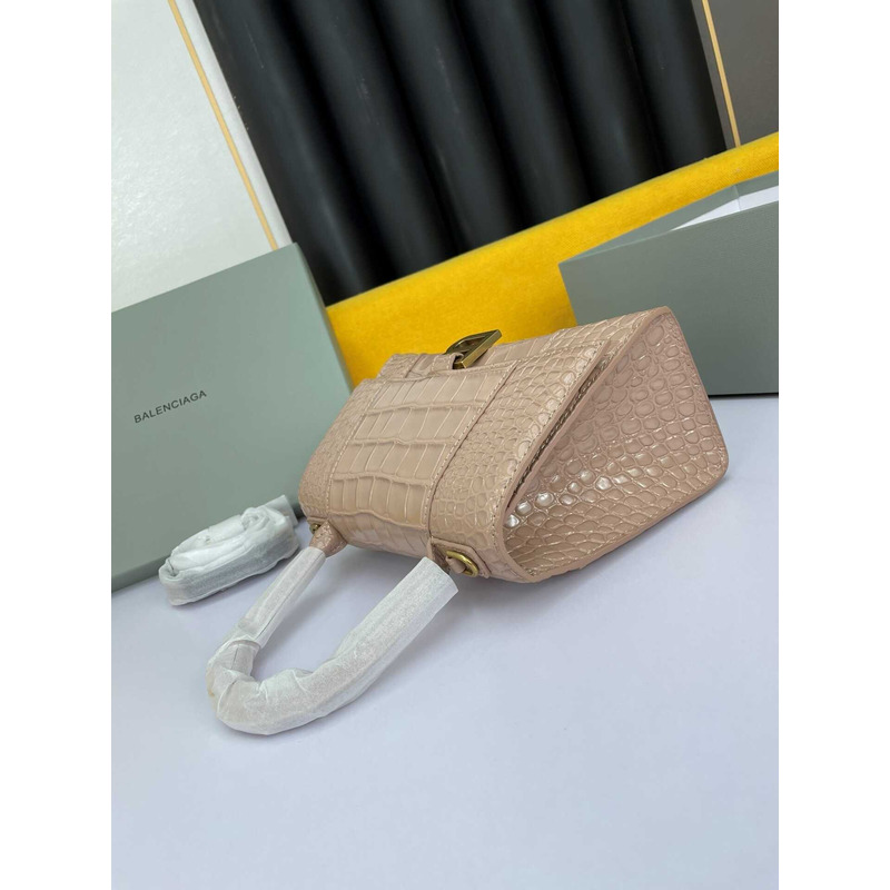 Ba*len*cia*ga  hourglass s bag in crocodile-effect leather pink