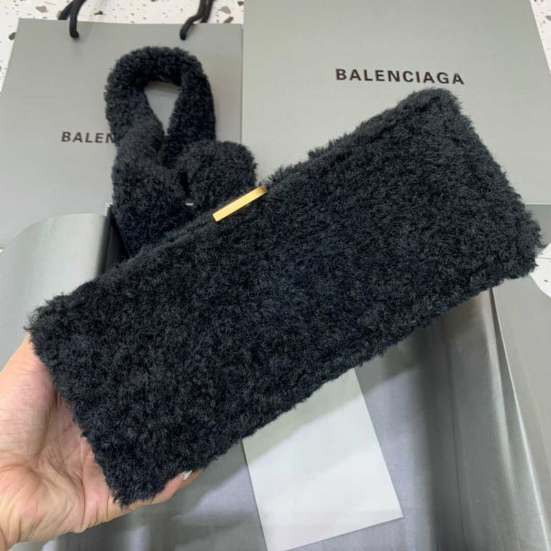Ba*len*cia*ga xs fluffy hourglass top handle bag in black