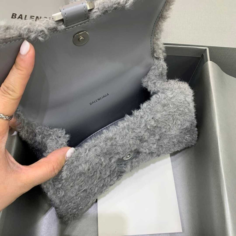 Ba*len*cia*ga xs fluffy hourglass top handle bag gray