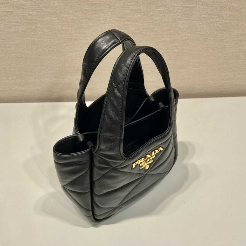 Pra*a small topstitched nappa tote black