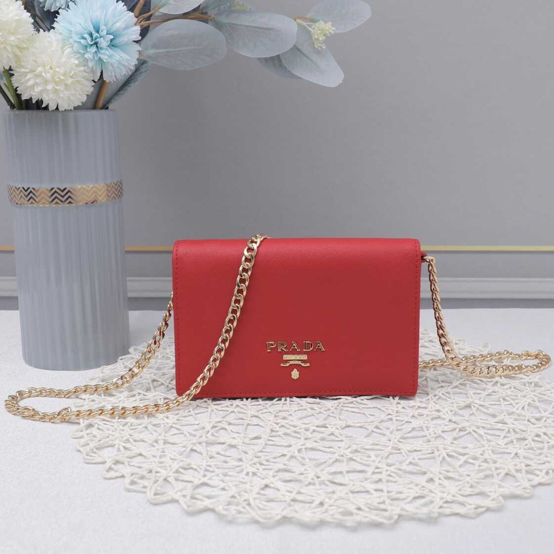 Pra*a saffiano leather mini bag red