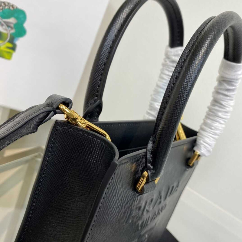 Pra*a small saffiano leather tote black