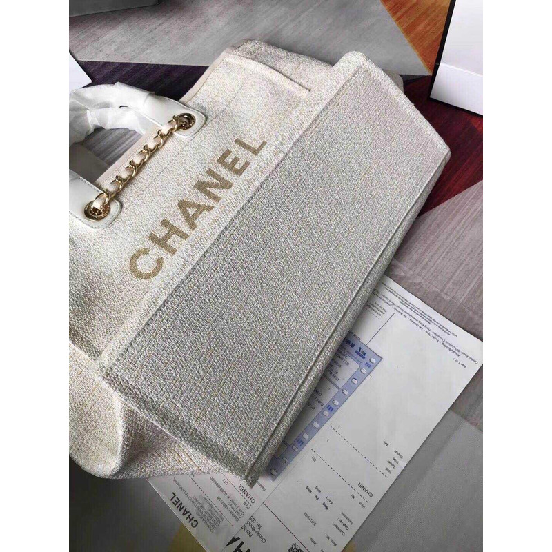 Ch*el deauville chain bag cream white women tweed tote