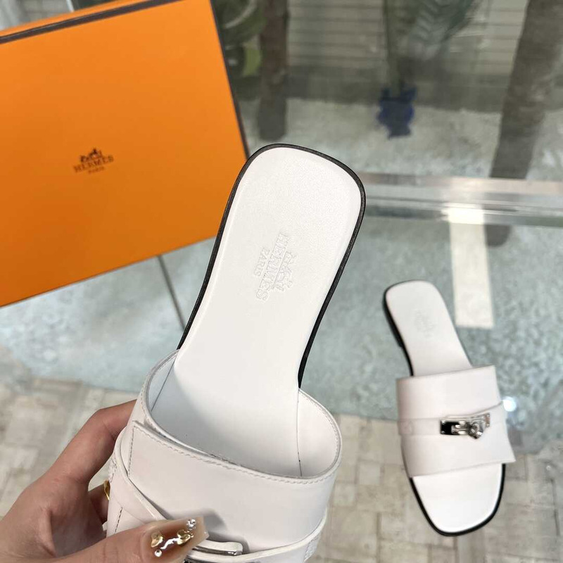 H**mes leather mules white