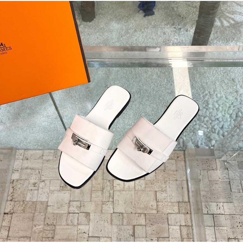 H**mes leather mules white