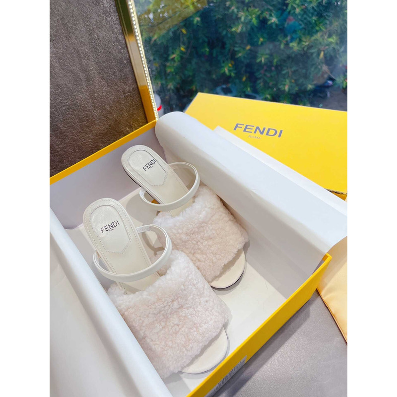 F**di white sheepskin heeled sandals white