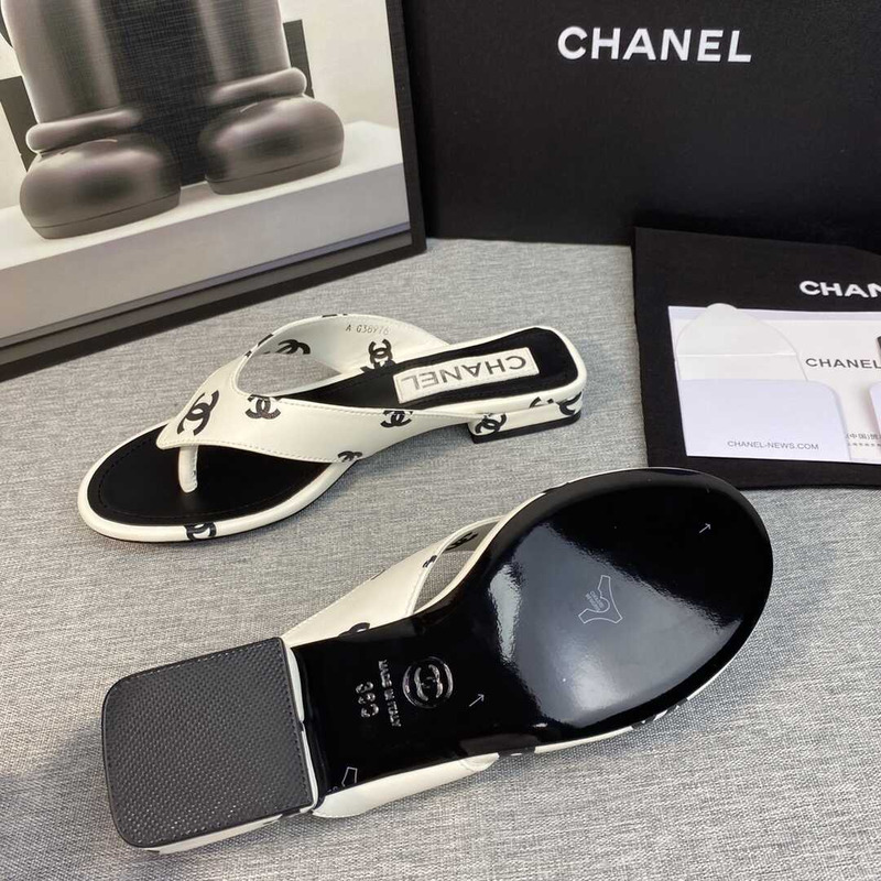 Ch*el leather flip flops sandals white
