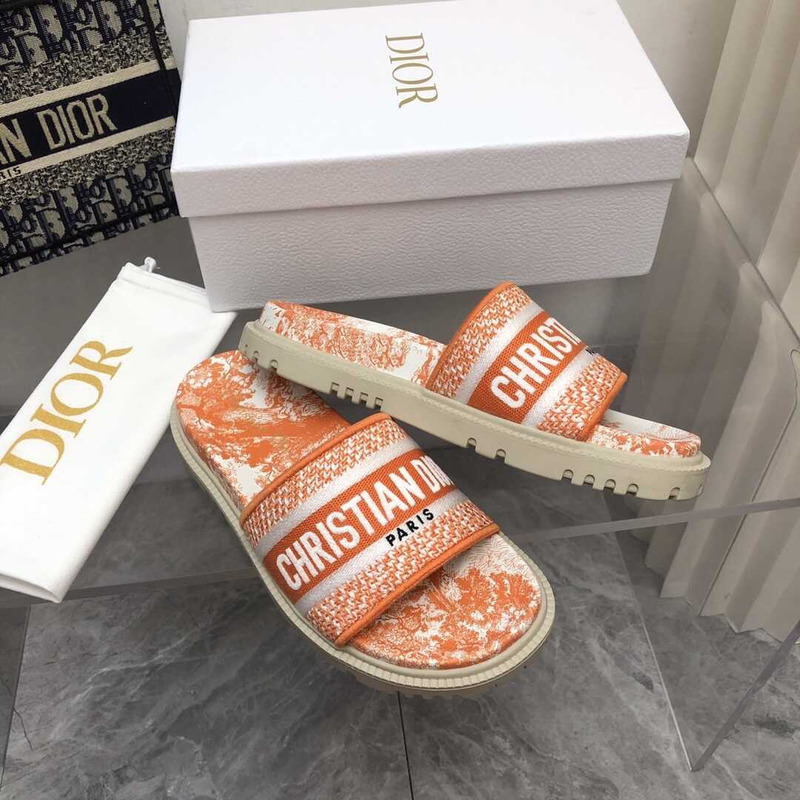 D*or dway slides toile de jouy reverse embroidered cotton orange