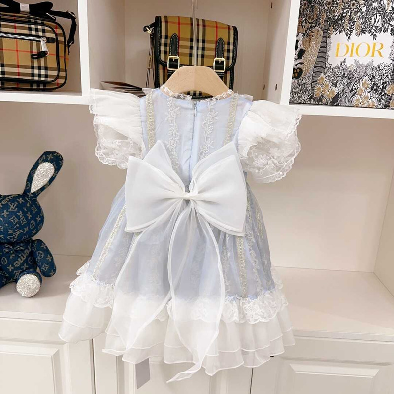 Ch*el kids lace trim short-sleeve midi a-line dress